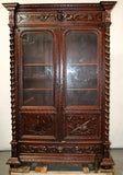 Antique Bookcase, French Louis XIII, Barley Twist, Oak, Relief Carved, 1800's!! - Old Europe Antique Home Furnishings