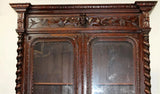 Antique Bookcase, French Louis XIII, Barley Twist, Oak, Relief Carved, 1800's!! - Old Europe Antique Home Furnishings