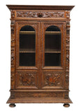 Antique Bookcase, French Renaissance Revival Carved, Oak, 19th C. 1800s!! - Old Europe Antique Home Furnishings
