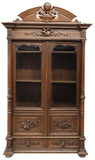 Antique Bookcase, Library, French, Carved Oak, Glazed Doors, 1800s - Old Europe Antique Home Furnishings