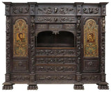 Antique Bookcase, Spanish, Library, Highly Carved & Painted, Walnut, 1800s! - Old Europe Antique Home Furnishings