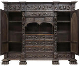 Antique Bookcase, Spanish, Library, Highly Carved & Painted, Walnut, 1800s! - Old Europe Antique Home Furnishings