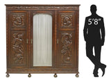 Antique Bookcase, Spanish, Renaissance Revival, Figural, Carved, Masks, 1800s! - Old Europe Antique Home Furnishings