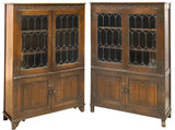 Antique Bookcases, (2), English Carved Oak & Leaded Glass, Early 1900s, 20th C!!