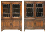 Antique Bookcases, (2), English Carved Oak & Leaded Glass, Early 1900s, 20th C!!