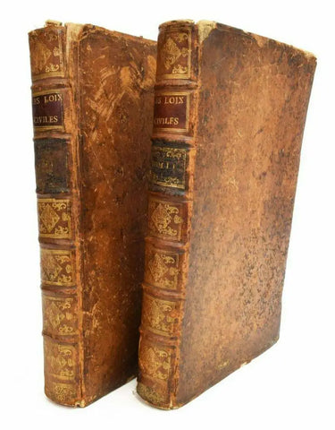 Antique Books, Large Antiquarian, (2 Vol.) Jean Domat 'Les Lois Civiles,' C.1771 - Old Europe Antique Home Furnishings