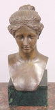 Antique Bronze Bust, Style of a Girl, 16 Ins., Green Mount, Classical, Home Decor!! - Old Europe Antique Home Furnishings