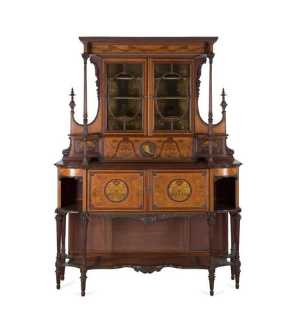 Antique Buffet, Edwardian Style Carved Wood & Inlaid, Tall, 19th / 20th Century! - Old Europe Antique Home Furnishings