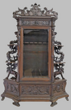 Antique Cabinet, Display, Gun, French Renaissance Revival, Carved, Crest, 1800s! - Old Europe Antique Home Furnishings