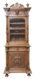 Antique Cabinet, French Henri II Style Oak Stepback, Crest, Crown, Glazed, 1800s - Old Europe Antique Home Furnishings
