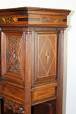 Antique Cabinet, Wine, French Renais. Revival, Carved Oak, Figural Panels, 1800s - Old Europe Antique Home Furnishings