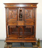 Antique Cabinet, Wine, French Renais. Revival, Carved Oak, Figural Panels, 1800s - Old Europe Antique Home Furnishings