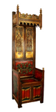 Antique Chair, French Gothic Revival Bishop's, Oak, Polychrome, Panels, 1800s!! - Old Europe Antique Home Furnishings