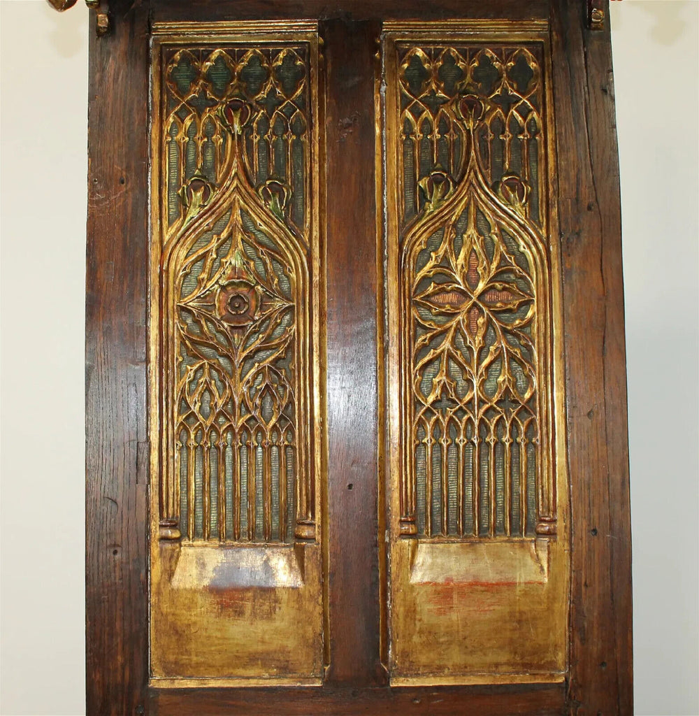 Antique Chair, French Gothic Revival Oak, Polychrome, Panels