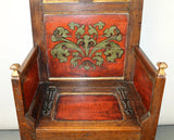 Antique Chair, French Gothic Revival Bishop's, Oak, Polychrome, Panels, 1800s!! - Old Europe Antique Home Furnishings