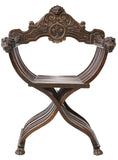 Antique Chair, Savonarola, Italian, Renaissance Revival, 1800's!! - Old Europe Antique Home Furnishings
