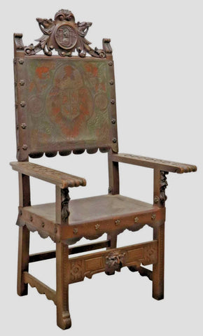Antique Chair, Throne, Spanish Baroque Style, Heraldic, Oak, 19th C, 1800s!!