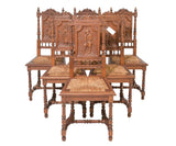 Antique Chairs, Breton, Dining, Side, Set of 6, Style Carved, Oak, 1900s!