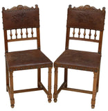 Antique Chairs, Dining, Leather, (6) French Henri II Style, Walnut, 1800s!! - Old Europe Antique Home Furnishings