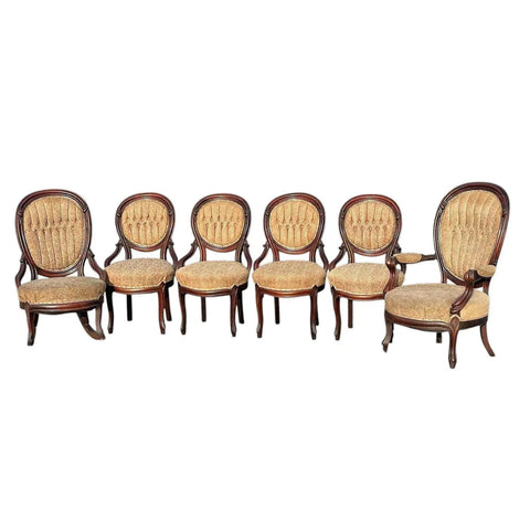 Antique Chairs, Parlor, American Victorian Walnut, Set of Six, 4 Side, 1800s!! - Old Europe Antique Home Furnishings