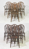 Antique Chairs, Set of Twelve, Wagon Wheel Back, Oak, Arm and Side, C. 1920's! - Old Europe Antique Home Furnishings