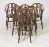 Antique Chairs, Set of Twelve, Wagon Wheel Back, Oak, Arm and Side, C. 1920's! - Old Europe Antique Home Furnishings