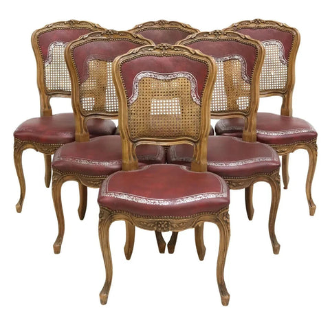 Antique Chairs, Side, Set of 6, French Louis XV Style, Caned, Walnut, E. 1900s! Condition: - Old Europe Antique Home Furnishings