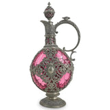 Antique Clarets, Colored Pink Glass & Pewter, Two Pieces, European, 1800s! - Old Europe Antique Home Furnishings