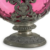 Antique Clarets, Colored Pink Glass & Pewter, Two Pieces, European, 1800s! - Old Europe Antique Home Furnishings