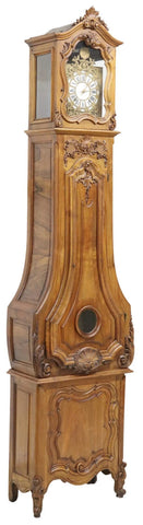 Antique Clock, Longcase, French, Louis XV Style, Walnut, Foliate, Gilt, 1889! - Old Europe Antique Home Furnishings