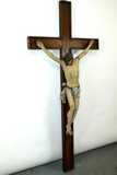 Antique Crucifix on Wooden Cross, French, Large Scale, Rare Decor, 1800s!!.jpg - Old Europe Antique Home Furnishings