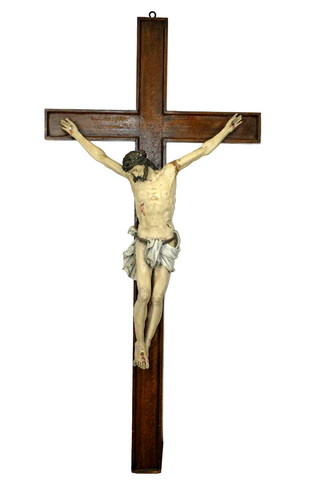 Antique Crucifix on Wooden Cross, French, Large Scale, Rare Decor, 1800s!!.jpg - Old Europe Antique Home Furnishings