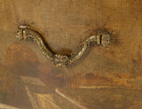 Antique Demilune Chest, Paint Decorated Scenes, Clad Leather, Brass Hand., 1800s - Old Europe Antique Home Furnishings