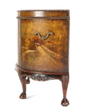 Antique Demilune Chest, Paint Decorated Scenes, Clad Leather, Brass Hand., 1800s - Old Europe Antique Home Furnishings