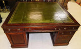 Antique Desk, Partners, Mahogany, Green Tooler Leather Top, Office, 1800s!! - Old Europe Antique Home Furnishings