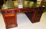 Antique Desk, Partners, Mahogany, Green Tooler Leather Top, Office, 1800s!! - Old Europe Antique Home Furnishings