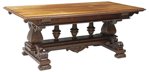 Antique Dining Table, Italian Renaissance Revival, Walnut, U. Brichetto Genoa!! - Old Europe Antique Home Furnishings