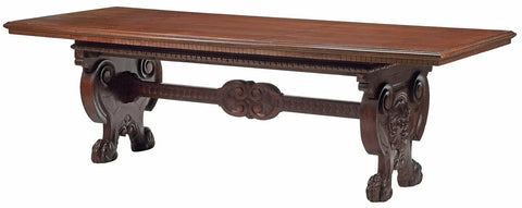 Antique Dining Table, Large Italian Renaissance Revival, Trestle, 104" L, 1800s