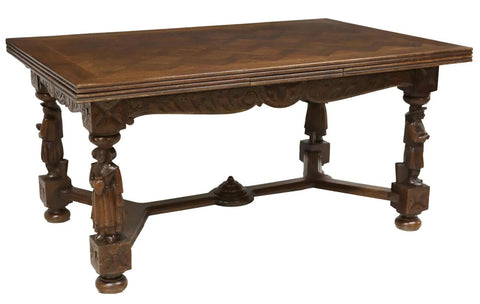 Antique Draw Leaf Table, French Breton, Figural, Carved, Oak, 1700s/1800s - Old Europe Antique Home Furnishings