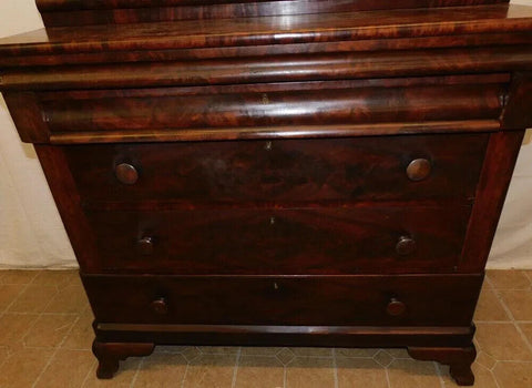 Antique Dresser, Empire Mahogany, with Mirror, Dark Wood Tones, 1800's Old Europe Antique Home Furnishings Antique Dresser, Empire Mahogany, with Mirror, Dark Wood Tones, 1800's Old Europe Antique Home Furnishings