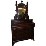 Antique Dresser, Empire Mahogany, with Mirror, Dark Wood Tones, 1800's!! - Old Europe Antique Home Furnishings