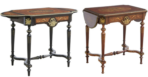 Antique Drop-Side Tables, Near Pair, French Napoleon III, Marquetry, 1800s!! - Old Europe Antique Home Furnishings