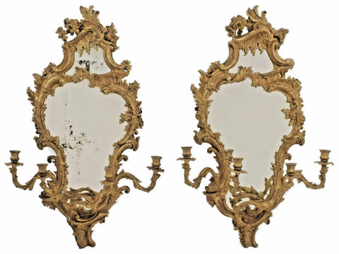 Antique Girandoles, Louis XV Style, Gilt, Mirrored, Rococo, Pair, 18/19th C!