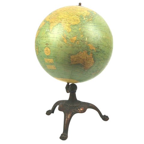 Antique Globe, Library, Weber Costello 12 inch with Patinated Metal, Handsome!! - Old Europe Antique Home Furnishings