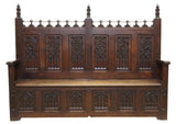 Antique Hall Bench, Coffer French Gothic Revival, Oak, 19th c 1800s - Old Europe Antique Home Furnishings