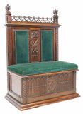 Antique Hall Bench, French Gothic Revival, Armorial, Carved Wood, Green, 1800s! - Old Europe Antique Home Furnishings