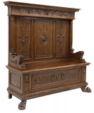 Antique Hall Bench, Large Italian Renaissance Revival, Carved Walnut, E. 1900s!