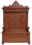 Antique Hall Bench, Italian Ren Revival Carved, Walnut, Storage, 1800s, 19th C.