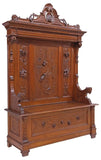 Antique Hall Bench, Italian Ren Revival Carved, Walnut, Storage, 1800s, 19th C.