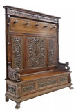 Antique Hall Bench, Large Italian Renaissance Revival, Carved Walnut, E. 1900s! - Old Europe Antique Home Furnishings
